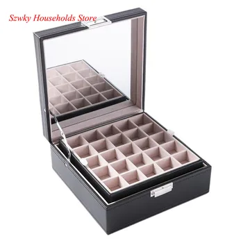 

Slot Jewelry Box Earring Organizer With Large Mirror Necklaces Earrings Bracelets Etc Black