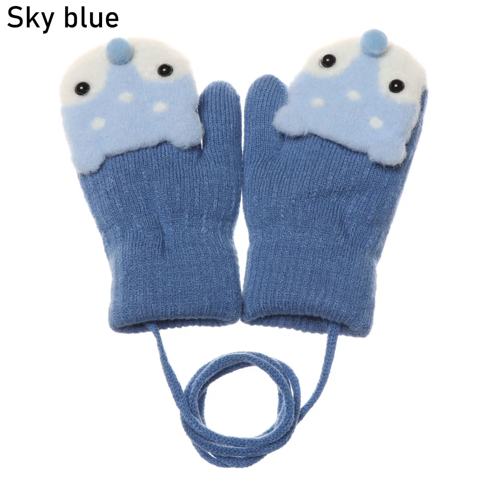 sky blue Новинка, милые детские перчатки с рисунком лисы для детей 0-3 лет, зимние шерстяные толстые варежки на пальцах, теплые вязаные перчатки для детей, для мальчиков и девочек - Цвет: sky blue