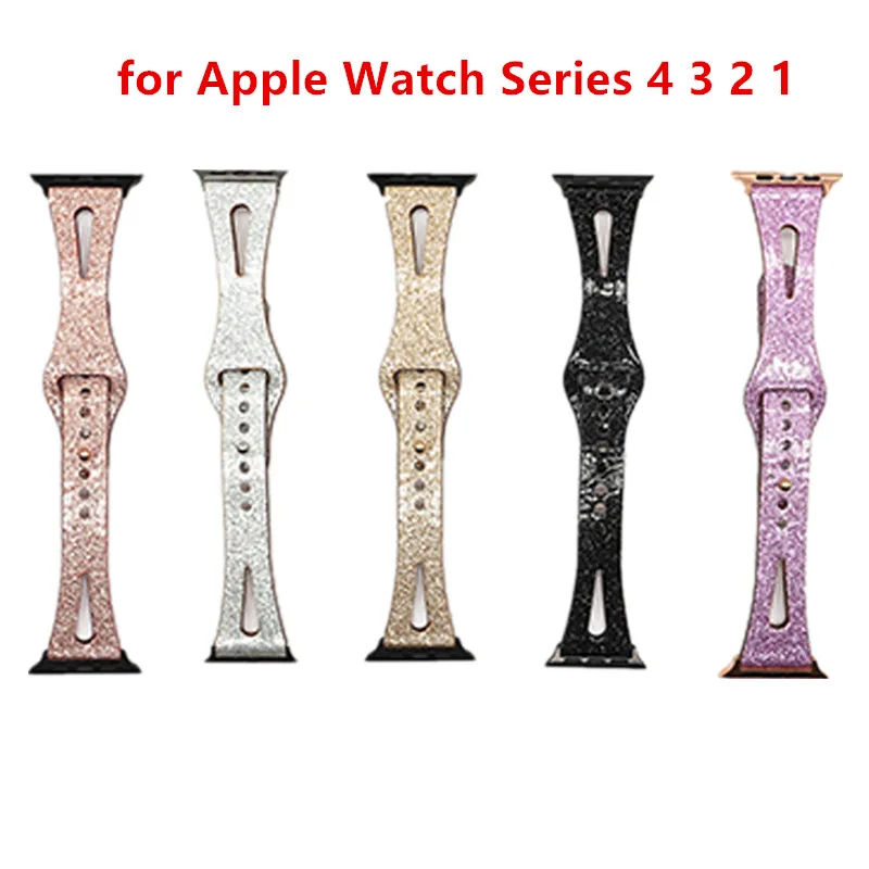 

Shinny Silicone Watch Bands for Apple Watch Series 5 4 3 2 1 Replacement Wirst Strap for iWatch 44mm 42mm 40mm 38mm Accessories