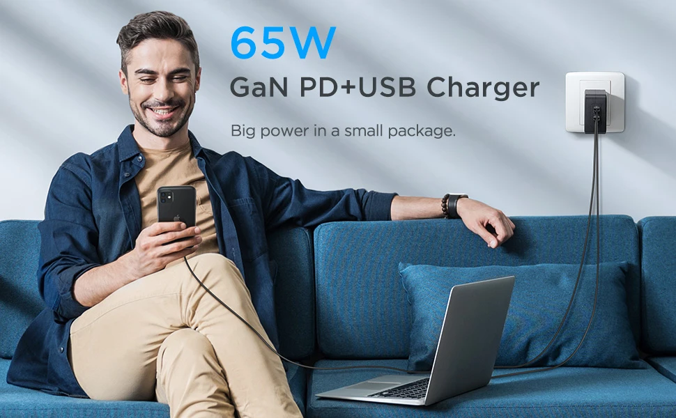 ESR 65W GaN Fast Charger, 2-Ports USB C PD 3.0 Plus USB A - EU plug BrandTech.pk Pakistan