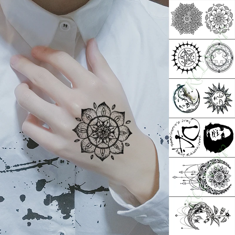 Waterproof Temporary Tattoo Brahma Flower Human Head compass star Fake Tatto Hand Arm Foot Flash Tatoo for Kid Girl Men Women | Красота и