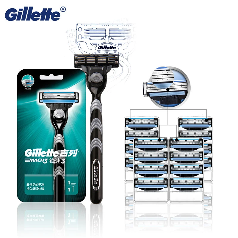 Оригинальный Gillette Mach3 Ручной Прямой бритвенный станок с 3 слоями сменных лезвий