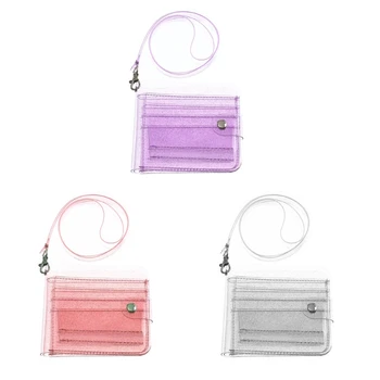 

Women Clear Wallet Lanyard Cute Glitter Bifold Purse Card Holder Pouch 517D