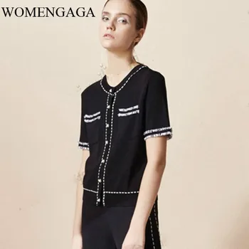 

loose NEW Summer Fahsion Girl Female V Neck Striped Simple Attice T Shirt Knitting Womens Tops N016