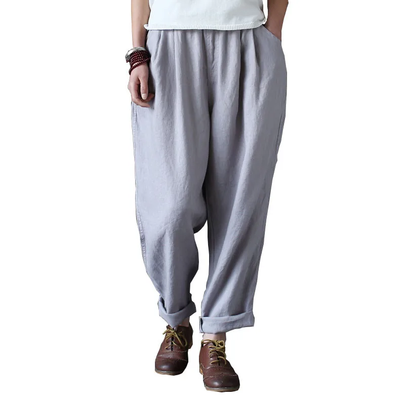 Новинка, pantalones mujer, весенние, женские, плюс размер, ткань, свободные, хлопок, лен, брюки, эластичный пояс, прямые, винтажные, женские штаны