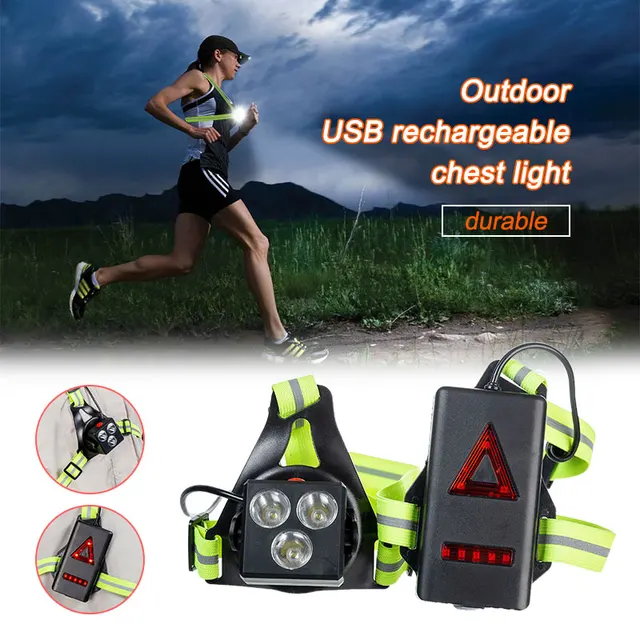 Nachtlauflicht, USB wiederaufladbare LED Brust Licht wasserdichte Lauflampe  mit 3 Beleuchtungsmodi für Läufer, Jogger, Outdoor Sport, Wandern, Fis