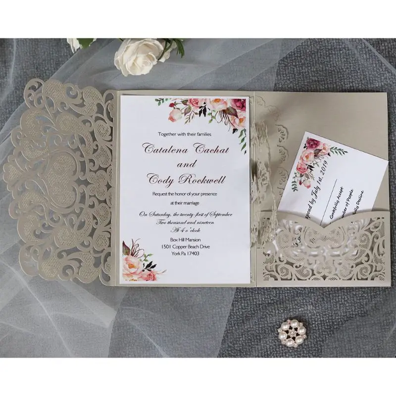  10 Pcs 3D European Style Wedding Invitation Card with Envelope Kits Party Supply - 4.0005E+12