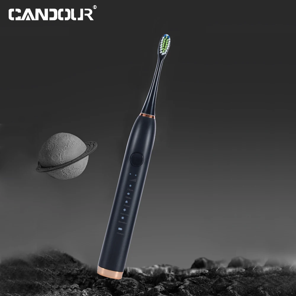 Cantour-USB 충전 충전식 음파 전동 칫솔 CD5138, 성인용 교체 브러시 헤드 16 개