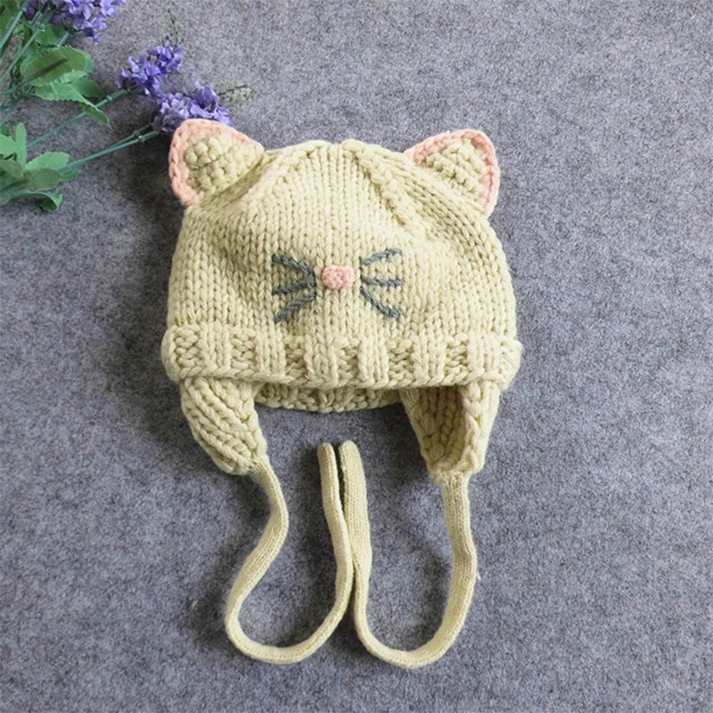 Детская вязаная шапка для новорожденных теплая Осенняя с ушками мальчиков и