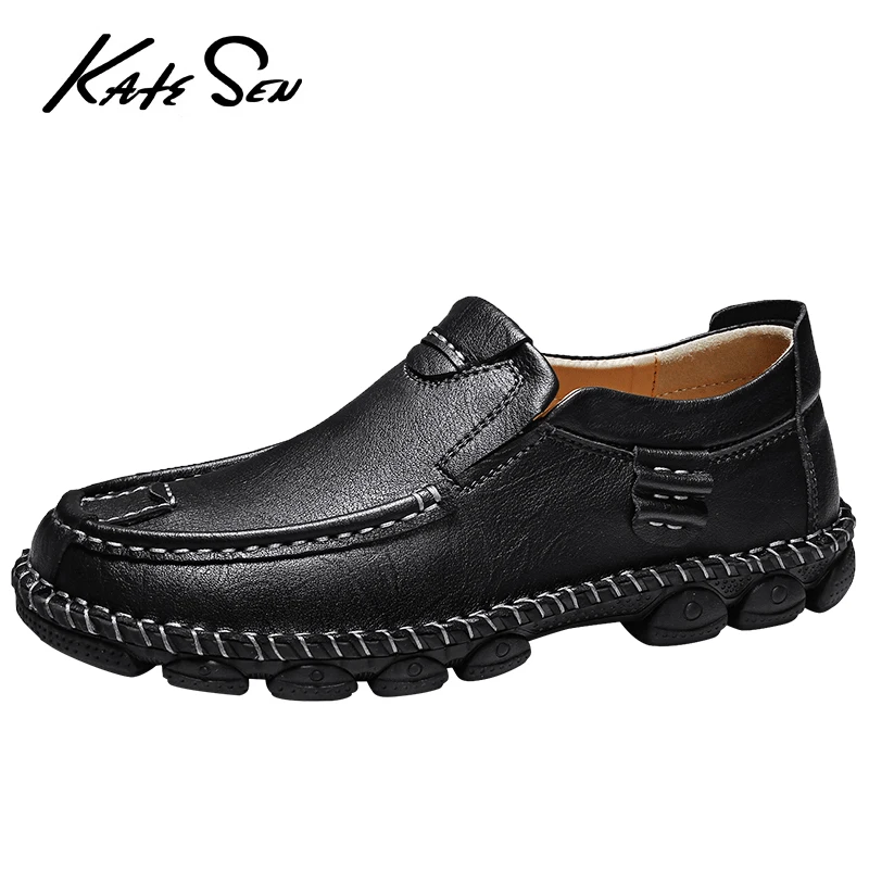 

KATESEN men shoes Men Casual Shoes British Style Leather Men Fashion Walking Shoes Big Size Brown Black Man Soft Flat Footwear