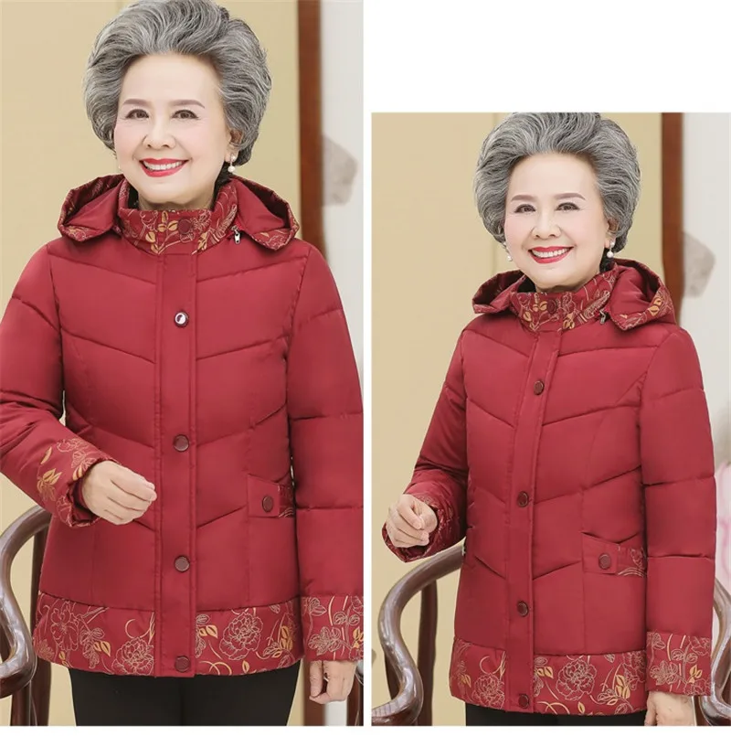Зимняя хлопковая куртка для пожилых женщин 60-70 лет, толстая парка с капюшоном, короткая верхняя одежда размера плюс 5XL W1765