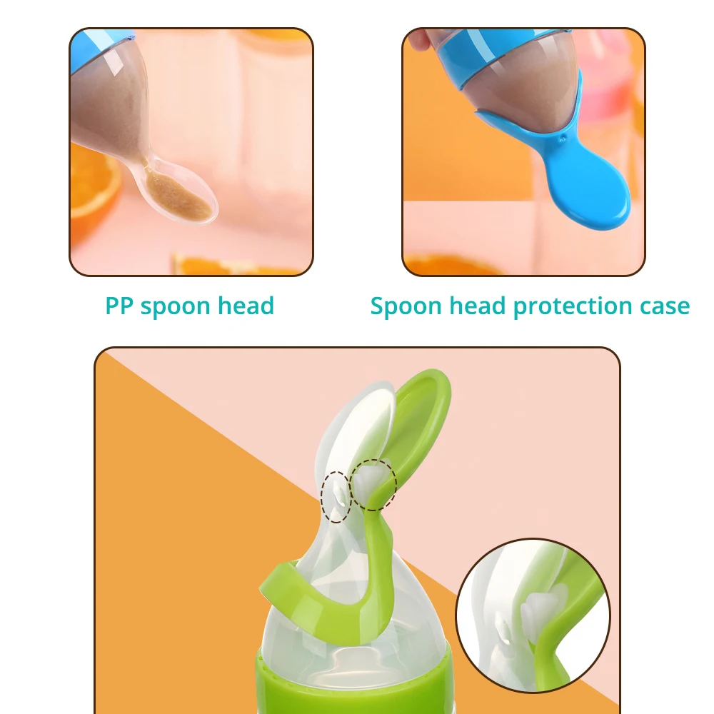 Safe Useful Silicone Baby Bottle With Spoon Food Supplement Rice Cereal Bottles Squeeze Spoon Milk Feeding Bottle Cup