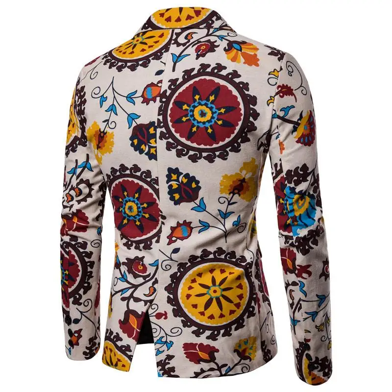 

Floral printed designs Men's Blazer Jacket Cotton and linen Casual Slim fit Tuxedos Blazers Men Suits New