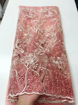 

2020 NEW Nigerian mesh lace gold royal blue high quality African French lace embroidery African lace fabric pink