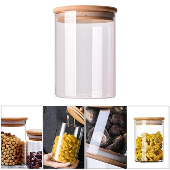 

10pcs Glass Jar Sealed Cans with Bamboo Lid Food Storage Bottles Mason Spice Candy Storage Jars Container Tea Box for Kitchen