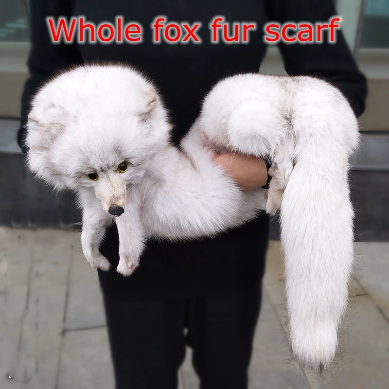 Unisex whole genuine fox fur scraf winter natural real silver couple's wedding shawl luxury gold decoration accessorie |