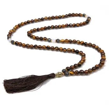 

8mm natural stone handmade beaded meditation yoga declaration tassel Buddha head pendant party jewelry couple friendship gift