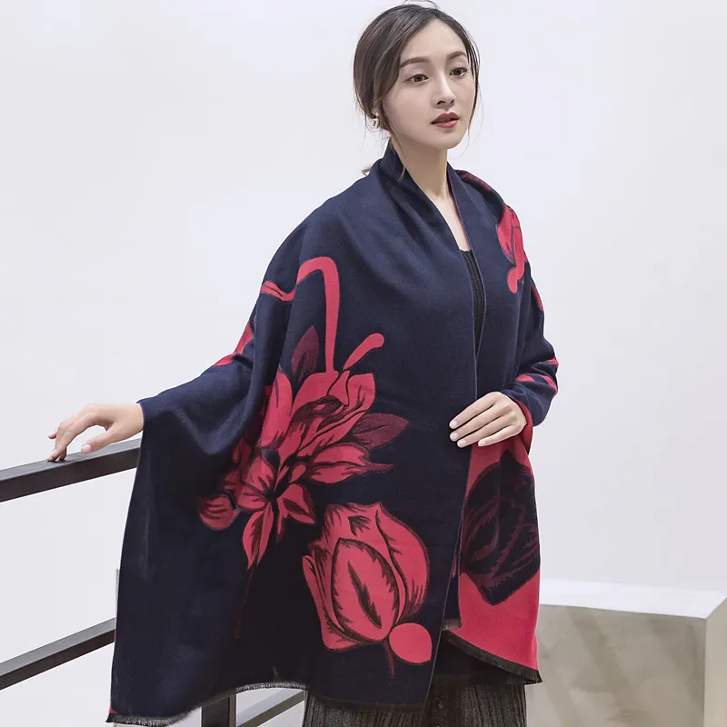 

Winter Vintage Women Print Scarf Shawls Keep Warm National Cashmere Pashmina Hijab Chinese Style Flower Wraps Scarves Tippet