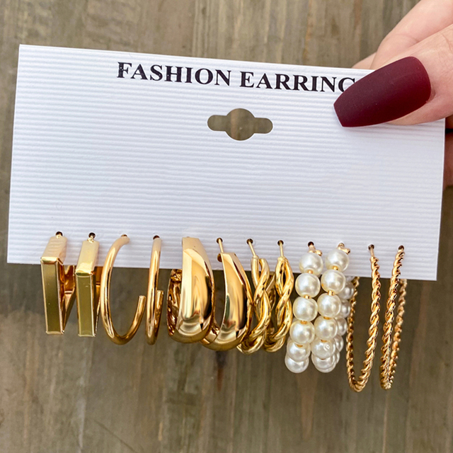 Bohemian Colorful Resin Acrylic Hoop Earrings Set For Women Trendy Gold Color Pearl Hoop Earrings Brincos Party Jewelry