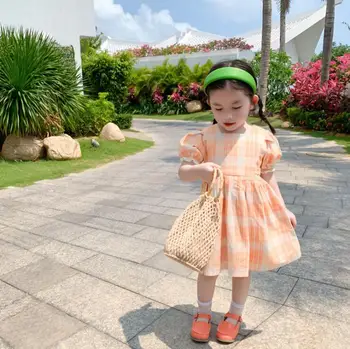

2020 Korea style girls plaid dress fashion cotton summer girls dresses 1-6 years HO789
