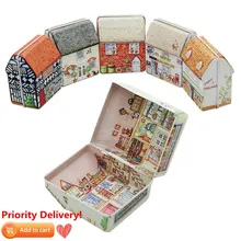 Металлическая коробка в форме мини-домика, пустая жестяная коробка для хранения, жестяная коробка, случайный дом мечты, Свадебный контейнер для конфет, маленькая коробка для хранения, детский подарок