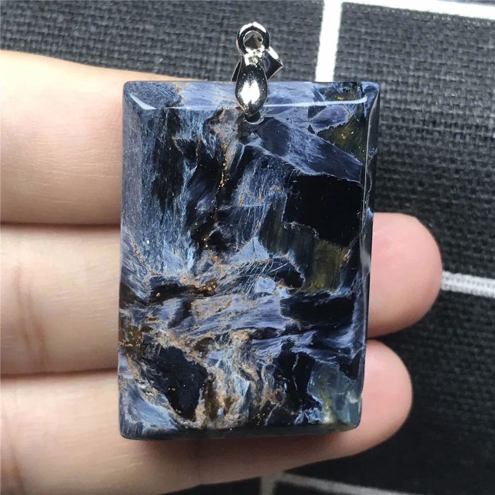 Натуральный Синий Кулон Pietersite для женщин и мужчин, кристалл, 37x26x7 мм, прямоугольные бусины, в стиле бамбука, фейерверк, ювелирный кулон, ааааа