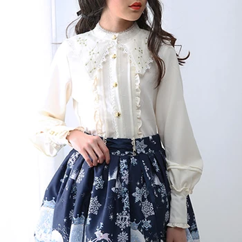 

Constellation Embroidery Long Sleeve Lolita Blouse White Chiffon Shirt Women Girls Elegant Tops Spring Autumn Shirt 5color