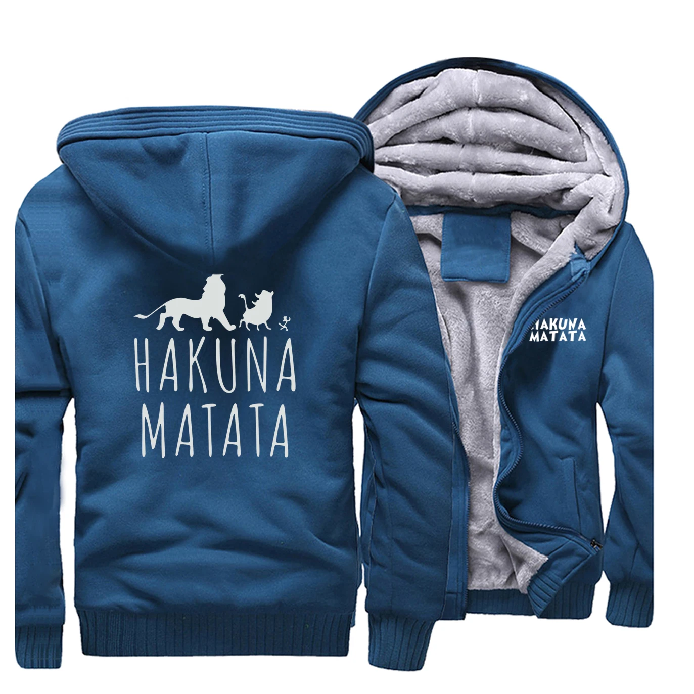HAKUNA MATATA толстовки для мужчин Зимняя Толстая Мужская спортивная одежда модная универсальная мужская куртка новинка забавная уличная теплая куртка - Цвет: Lake Blue 1
