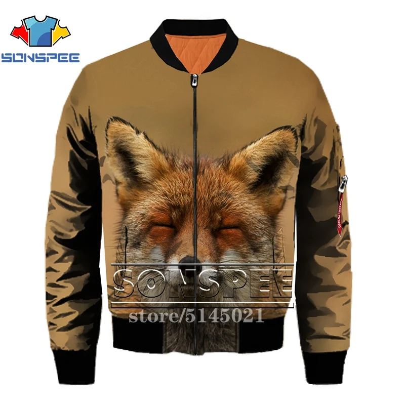 SONSPEE Animal Fox 3D принт Харадзюку Топ Летающая куртка Авиатор Пилот мужские куртки бомбер женская модная повседневная одежда G13