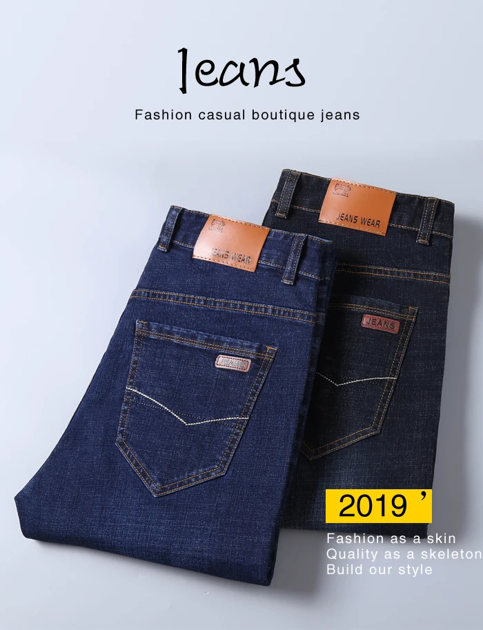 Классический стиль мужские деловые узкие джинсы нового размера плюс 38 40 модные Стрейчевые джинсовые брюки мужские Брендовые брюки черные синие