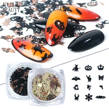 Полная красота смесь черного золота металла декорации аксессуары для ногтей хлопья тыквы ведьмы паук летучая мышь 3D ломтик Хэллоуин DIY поставки CH1034