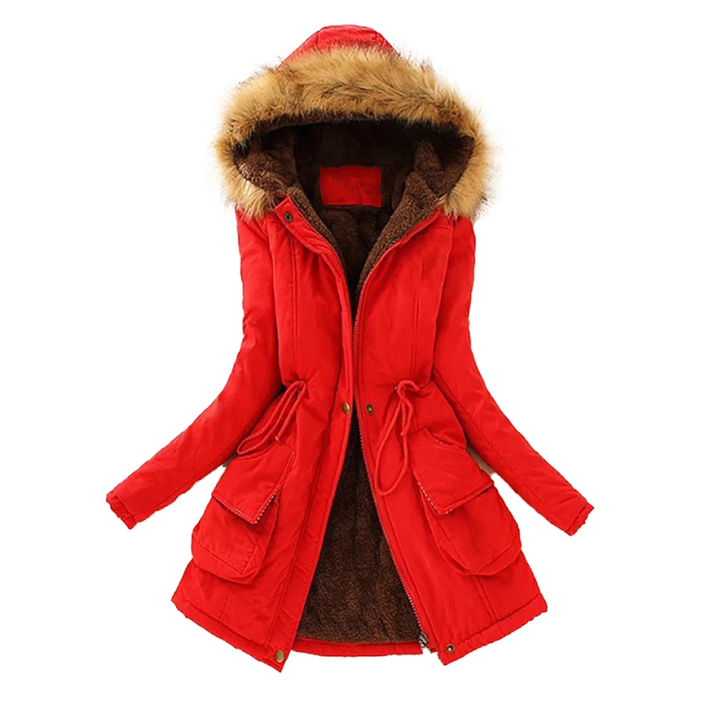 

Women Winter Coats New Women's Hooded Fur Collar Plus Velvet Thick Warm Long Cotton Coat Long Sleeve Plus Size Women Clothing