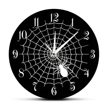 

Spider Web With Arabic Numerals Wall Clock Halloween Party Decorative Horror Spider Web Cobweb Modern Wall Watch Silent Movement
