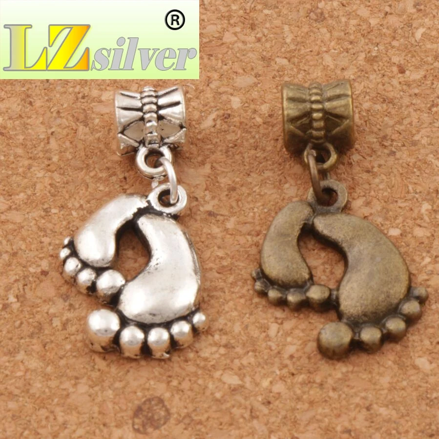 Big Feet Metal Big Hole Beads 80pcs Zinc Alloy Bronze Dangle Fit European Charm Bracelets B288