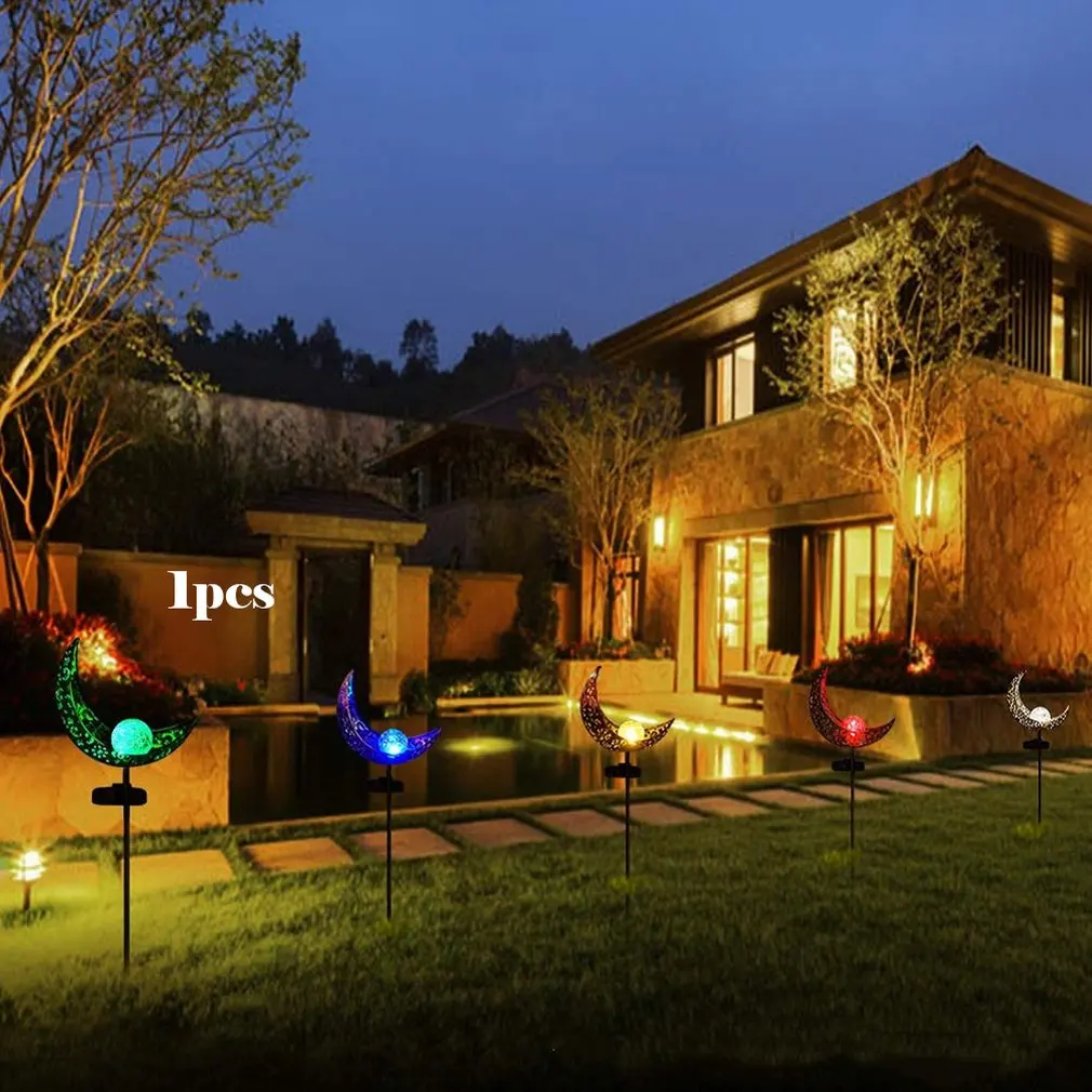 Moon Spherical Light Solar Metal Crafts Lamp Post Garden Decoration Poles Warm White Color Led Light New