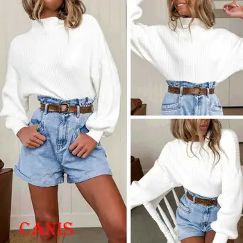 

Women's Autumn White Long Bat Sleeve Round Neck Pullover Knitted Sweater Jumper Top Blouse Casual