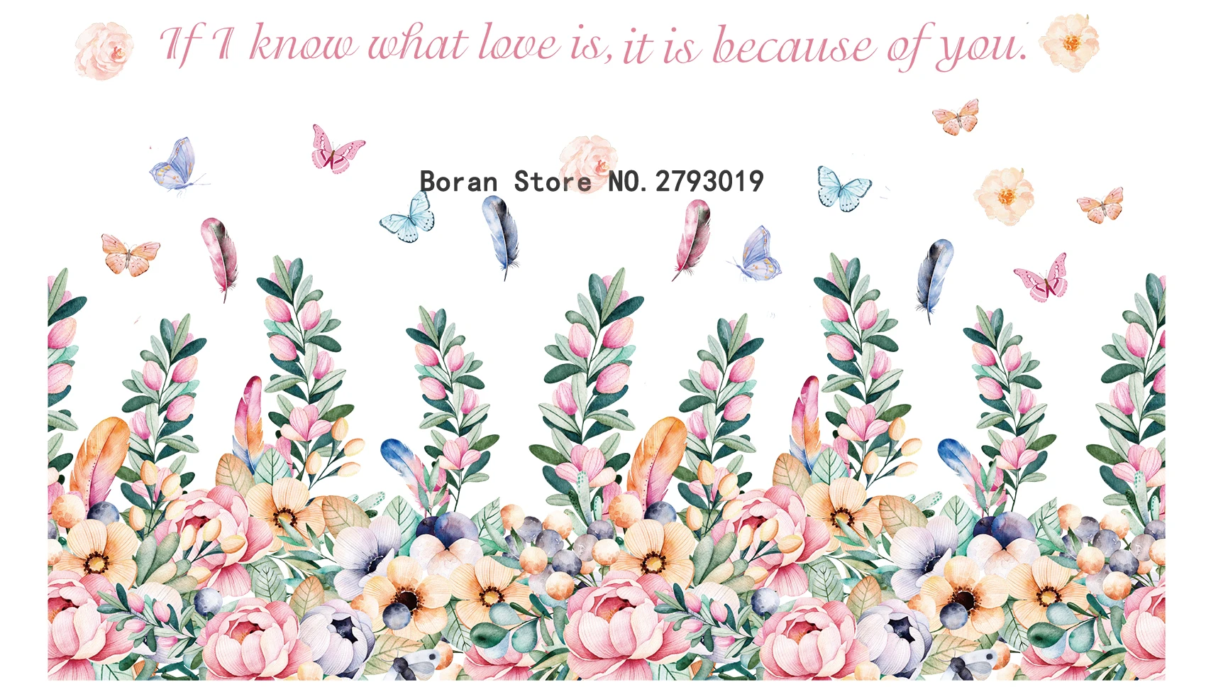92*53cm Romantic Flowers Wall Sticker Colorful Plant Baseboard Decoration Beautiful Butterfly Home Docor for Bathroom Bedroom