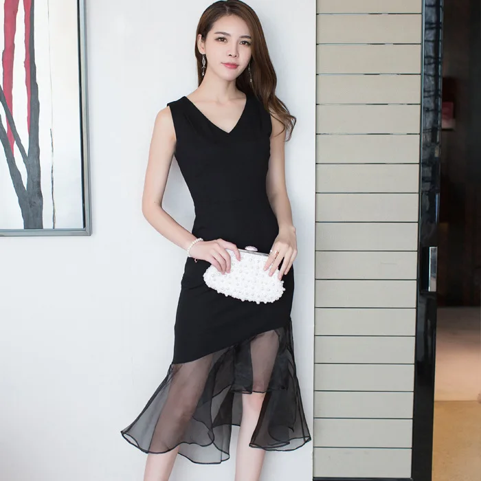 

Dress WOMEN'S Dress 2017 Summer New Products Korean-style Slim Fit V-neck Fashion Sleeveless Sheath Asymmetric Skirt