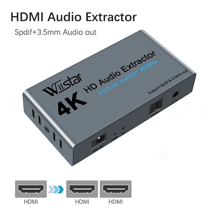 Wiistar HDMI аудио экстрактор сплиттер на 2 Spliiter 4K60Hz в Оптический SPDIF + 3 5 мм | Компьютеры