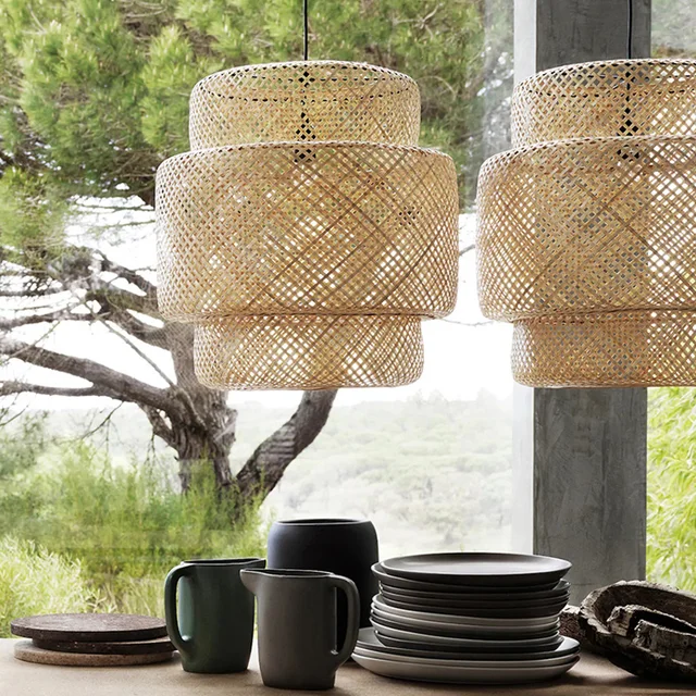 Bamboo woven pendant lantern lamp shade rattan lampshade 2