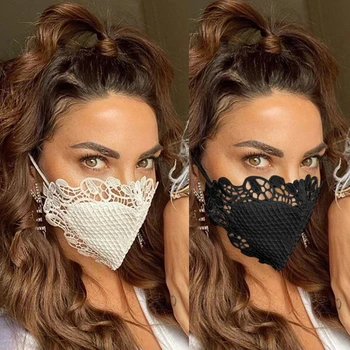 

3Pcs/Set Women Embroidery Floral Lace Applique Mouth Mask Solid Color Breathabe Sunscreen Washable Face Cover