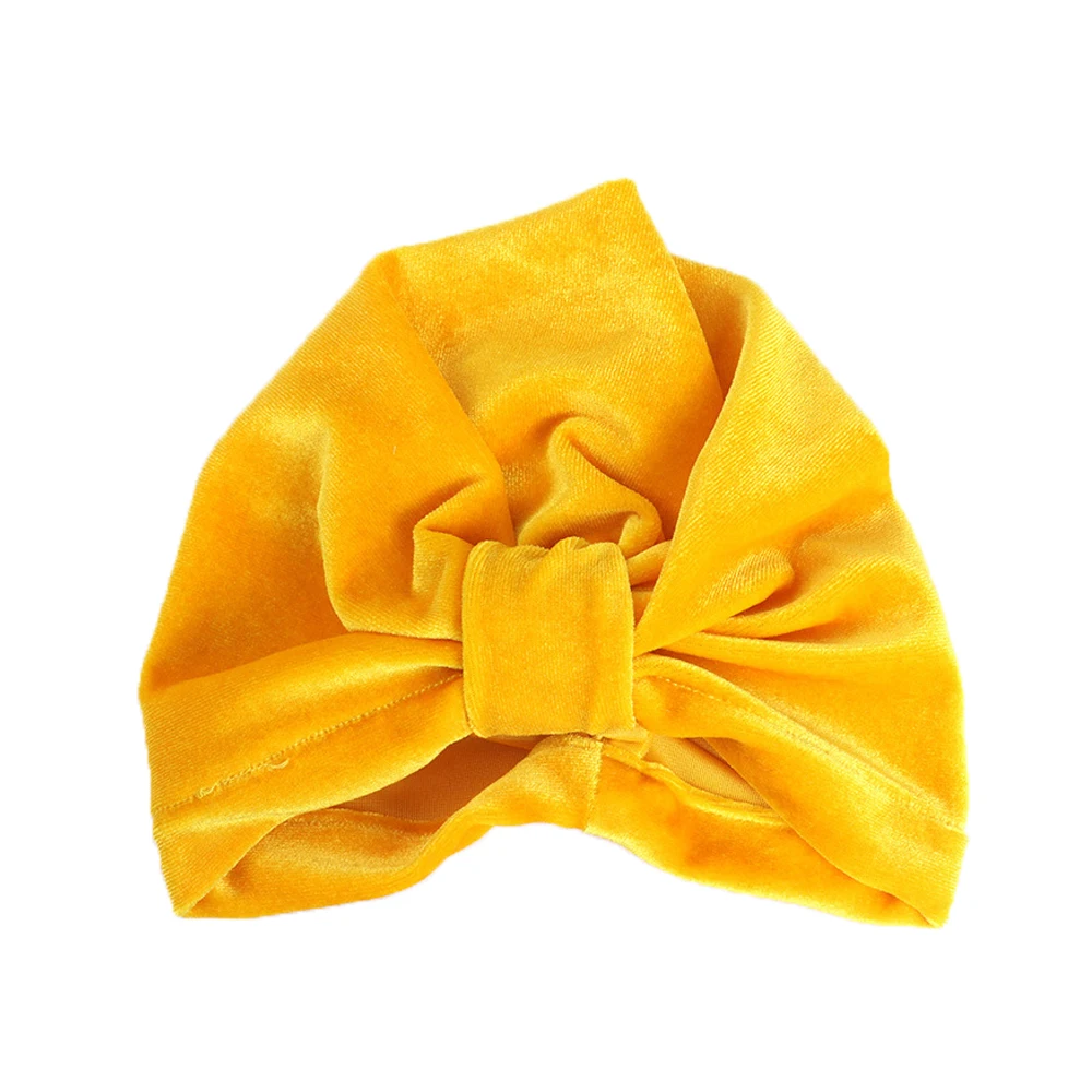 Детская зимняя шапка-тюрбан, детская теплая бархатная индийская Шапка-бини, повязка на голову, одноцветная Детская повязка на голову, аксессуары для девочек