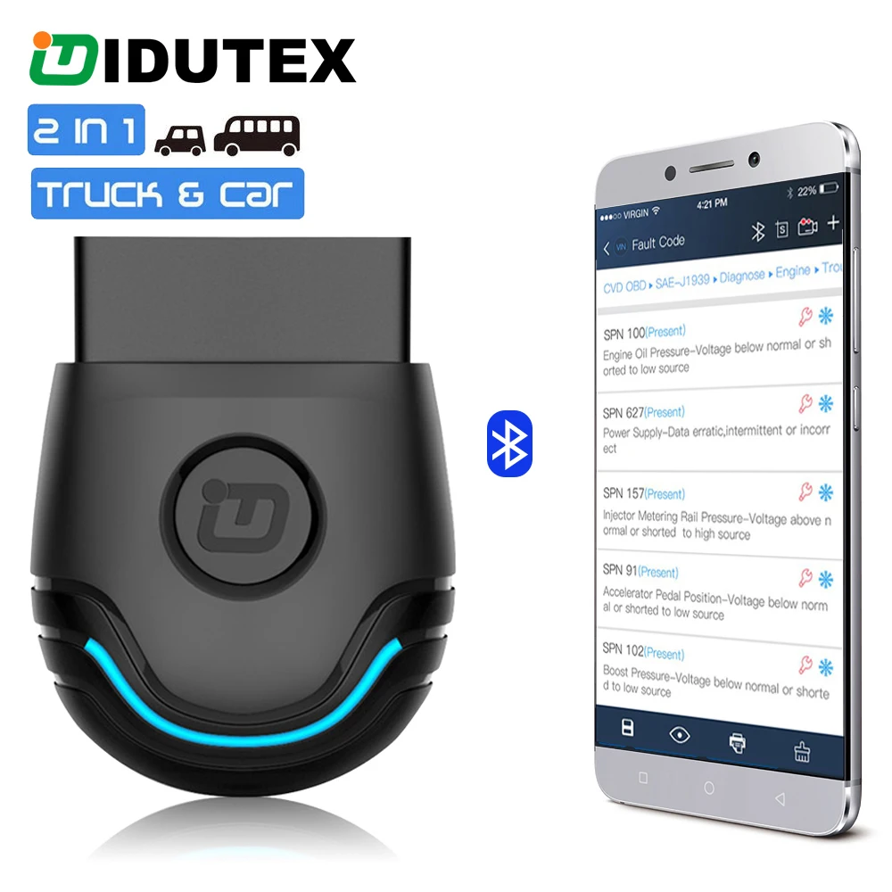

OBD HOBD OBD2 Scanner For Car/ Van/ Light Duty/ Heavy Duty Truck, Work with Android Phone By Bluetooth Send 6/9/16Pin Adapter