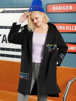 

2020 Winter Women Long Embroidery Ins Hooded Wool Coats