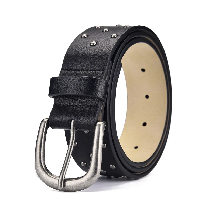 

Punk Rock Metal Rivet Studded Belt For Women Fashion Casual Long Leather Pin Buckle Belt jeans Trousers Pant Waistband Accessory