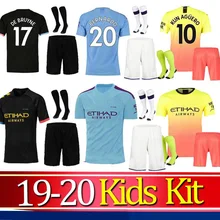 Коллекция 19/20 г., Футбольная Футболка «Манчестерский город», Детский комплект, DE BRUYNE KUN AGUERO MAHREZ SANE SILVA man city, Детская футболка, Детская рубашка