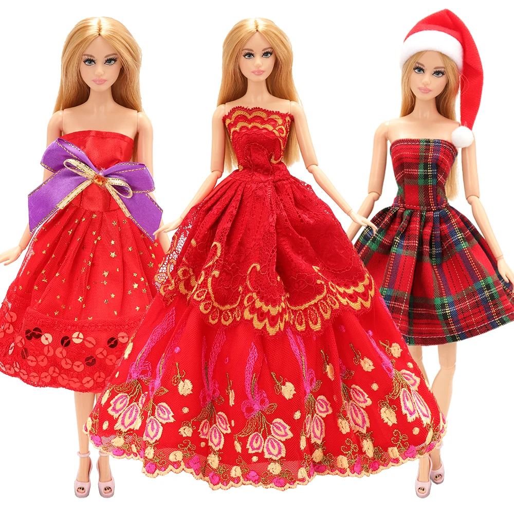 Новое поступление, ручная работа, рождественское платье, шляпа, Куклы нашего поколения, одежда, куклы, аксессуары для игры Барби, наряды, сделай сам, детские игрушки, подарок - Цвет: 3 Dresses No Doll