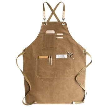 

Beige Barber Canvas Cook Apron Barista Bartender Chef Hairdressing Apron Catering Uniform Work Wear Anti-Dirty Overalls