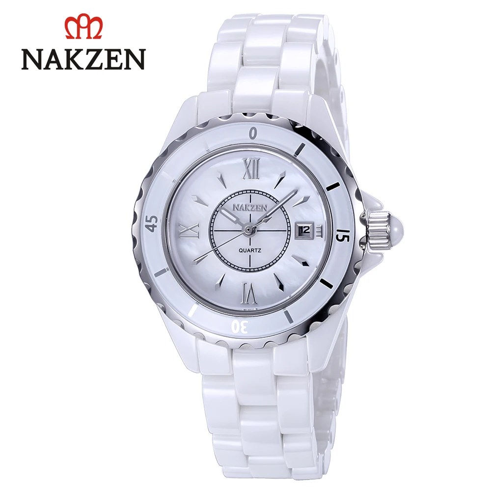 Элегантные женские часы NAKZEN с белым циферблатом, классические и простые женские высококачественные керамические наручные часы, красивые и прочные часы