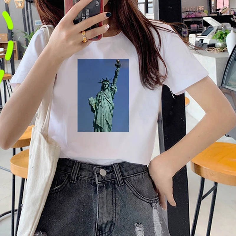 Women's Wreath T-shirt Statue of Liberty clothes ladies short sleeve Kawaii Tees top graphic T-shirt printing T-shirt female